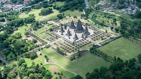 Aerial view of Prambanan Temple complex