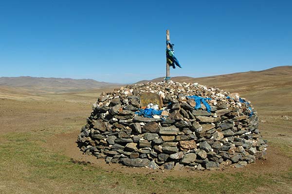 Shamanic shrine on remote hilltop, central Mongolia