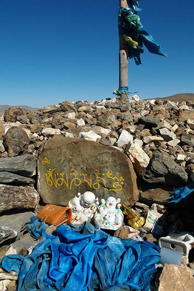 Altar on shamanic shrine, remote hilltop, central Mongolia