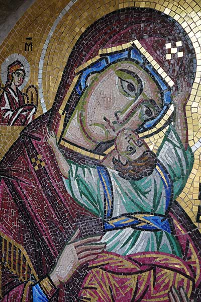 Mosaic of Mary with child Jesus, Monastery of Hozoviótissa, Amorgos Island